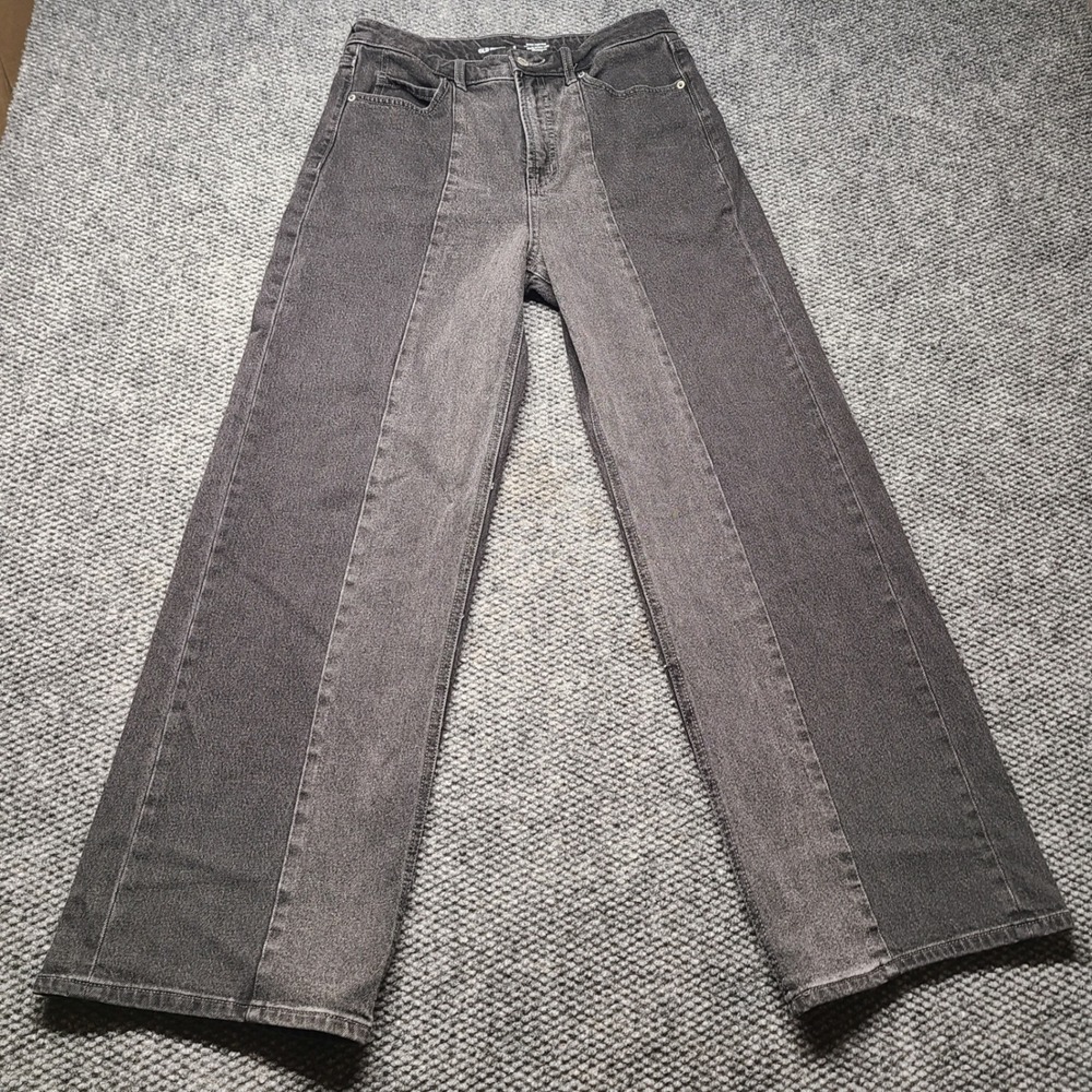Old Navy Sky-Hi Wide Leg Jeans Womens 6 Two Tone Black Grey Extra High Rise